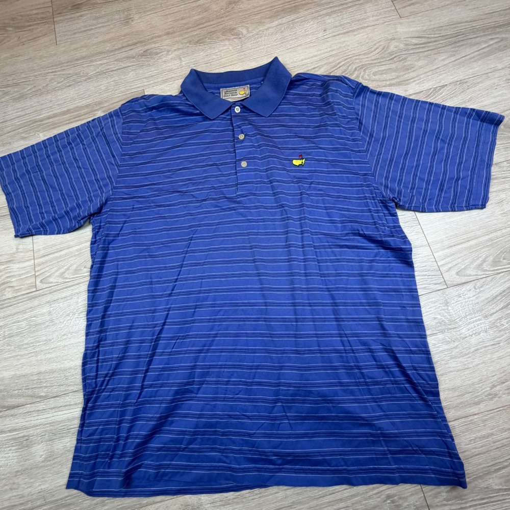 Augusta‎ National Golf Shop Blue Striped Mercerized Cotton Polo Shirt Mens XL